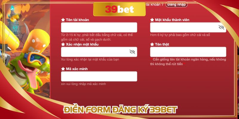 Hội viên đăng ký 39BET qua website rất đơn giản